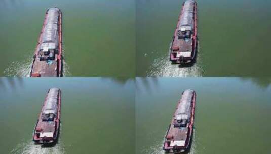 航拍长江上航行的货运轮船高清在线视频素材下载