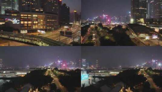 香港中西区CBD夜景航拍高清在线视频素材下载