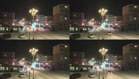航拍东北城市雪夜灯光夜景高清在线视频素材下载