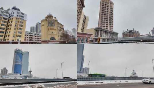 哈尔滨冬季的街道建筑高清在线视频素材下载