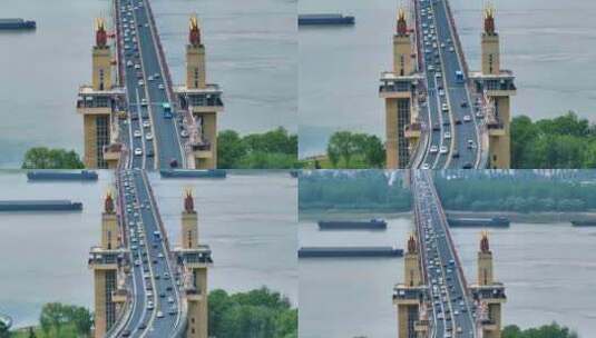 航拍南京长江大桥上的车流高清在线视频素材下载