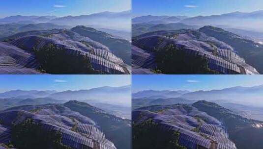 山顶太阳能光伏板航拍高清在线视频素材下载