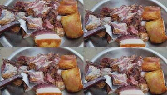 农村洗切加工猪肉腊肉高清在线视频素材下载