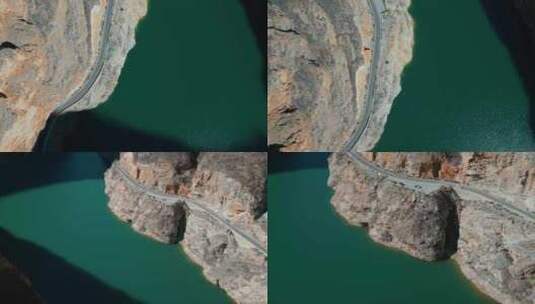 沿江公路深山峡谷长江上游蓝色水面高清在线视频素材下载