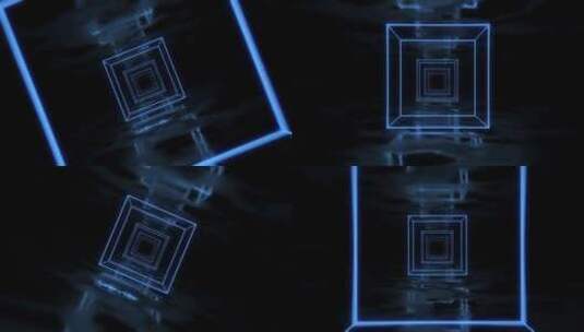 蓝色霓虹灯立方体隧道高清在线视频素材下载