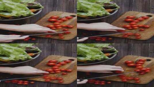 烹饪切开番茄高清在线视频素材下载
