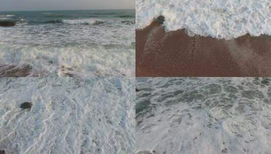 航拍沙滩上的波浪高清在线视频素材下载