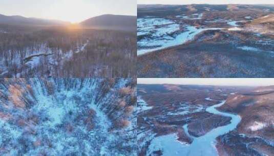 大兴安岭冬季林海雪原风光高清在线视频素材下载