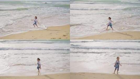 快乐小孩万宁石梅湾阳光海浪沙滩奔跑慢镜头高清在线视频素材下载