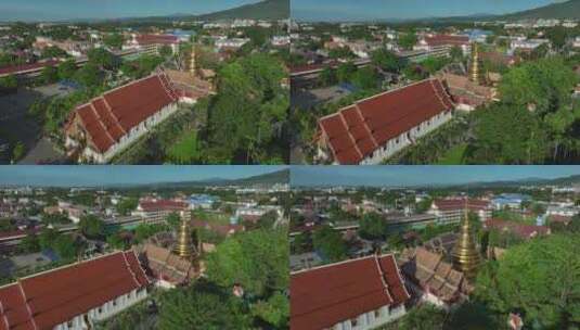 HDR航拍泰国清迈古城帕辛寺庙城市风光高清在线视频素材下载
