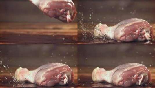 鸡翅鸡腿肉腌制加工特写慢动作镜头高清在线视频素材下载