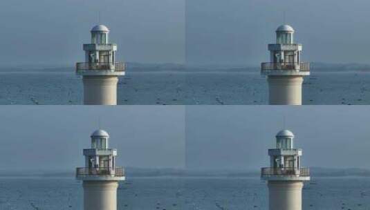 天成台观海长廊灯塔航拍高清在线视频素材下载