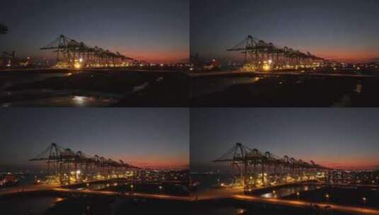 港口航拍夜景桥吊高清在线视频素材下载