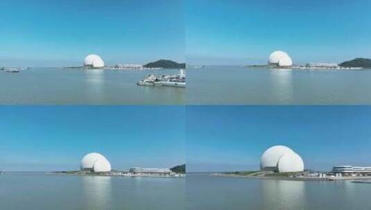 珠海日月贝航拍珠海大剧院地标城市建筑风光高清在线视频素材下载