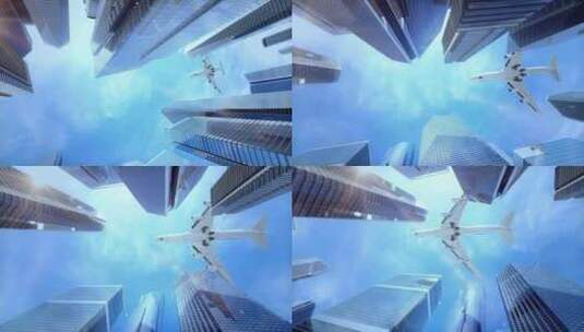 安阳飞机降落起飞城市摩天大楼路标高清在线视频素材下载