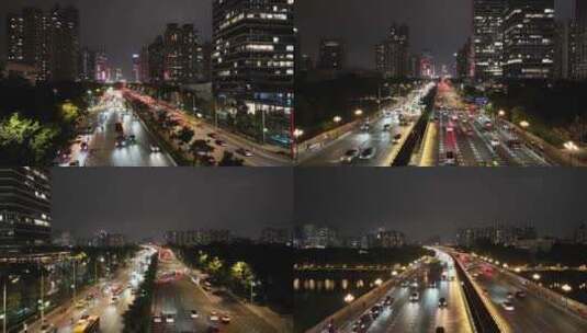 广州大桥夜景航拍车流交通广州大道广州越秀高清在线视频素材下载
