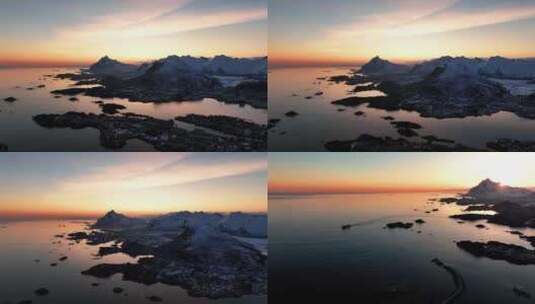 4K航拍北欧挪威斯沃尔维尔雪景日落美景高清在线视频素材下载