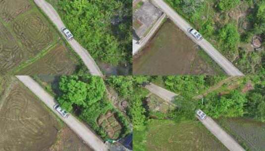 俯拍房车行驶在乡间小道上高清在线视频素材下载