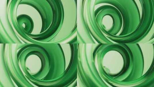 抽象绿色透明玻璃圆环几何体三维渲染高清在线视频素材下载
