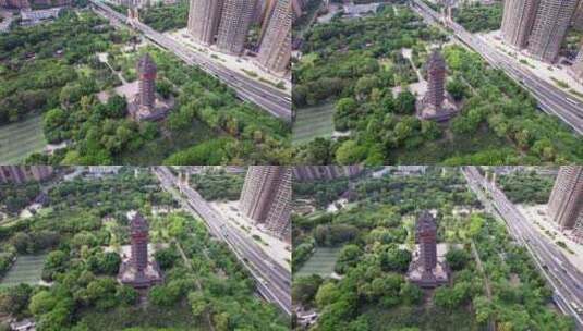 成都锦江区塔子山公园九天楼城市风光航拍高清在线视频素材下载