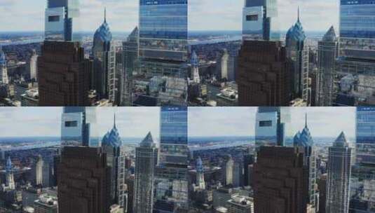 城市空中摩天大楼镜面窗户反射的建筑物高清在线视频素材下载