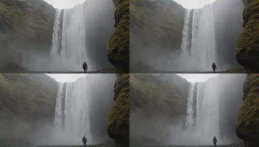 Skogafoss，瀑布，冰岛，人高清在线视频素材下载