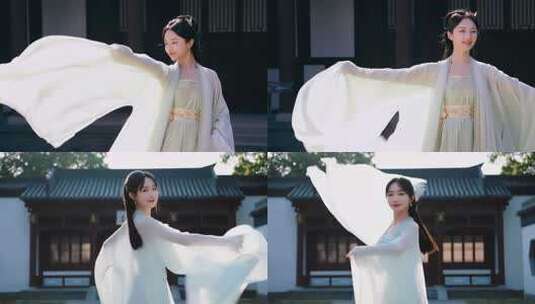 古风女子轻纱曼舞高清在线视频素材下载