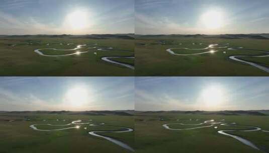 航拍呼伦贝尔草原“天下第一曲水”高清在线视频素材下载