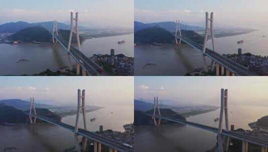 福州长门特大桥航拍中景左环绕高清在线视频素材下载