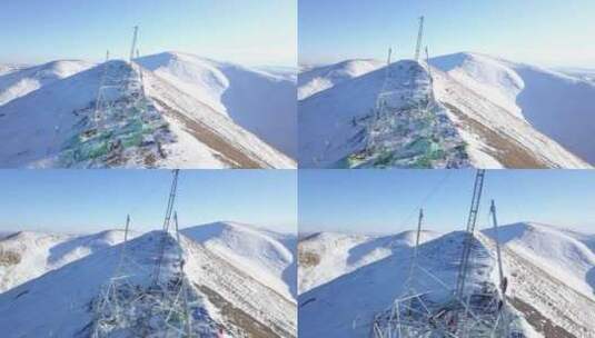 4K西藏5200雪山顶特高压立塔建设03高清在线视频素材下载