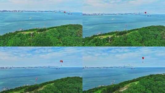 海边滑翔伞青岛风光青岛航拍高清在线视频素材下载