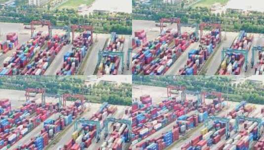 航拍长江物流码头港口轮船集装箱装卸货物高清在线视频素材下载
