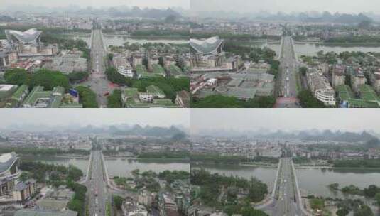 桂林漓江风光解放大桥交通航拍高清在线视频素材下载