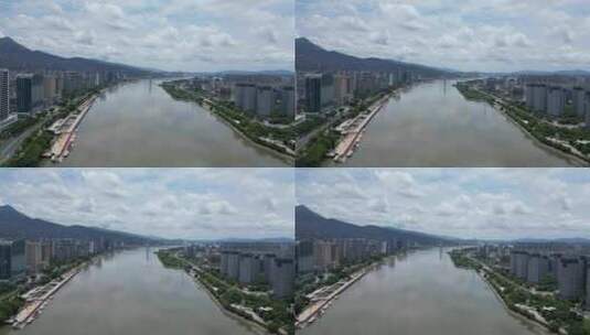 航拍福州闽江两岸城市风光高清在线视频素材下载