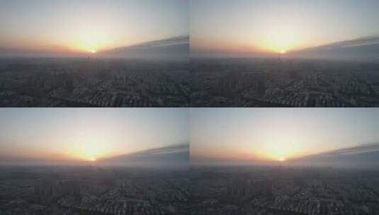 城市清晨日落迷雾航拍高清在线视频素材下载