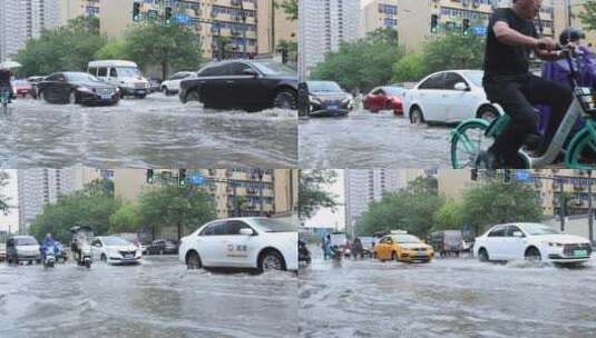 西安突发暴雨路面积水严重高清在线视频素材下载