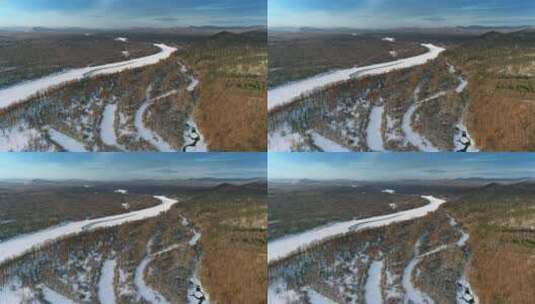 冬季河流森林雪地高清在线视频素材下载