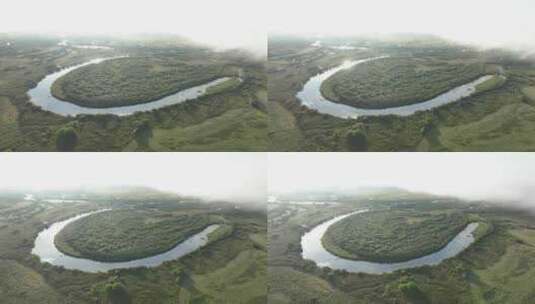 海拉尔河湿地云海云雾高清在线视频素材下载