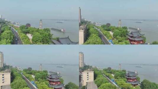 九江市锁江楼航拍九江长江国家文化公园风景高清在线视频素材下载