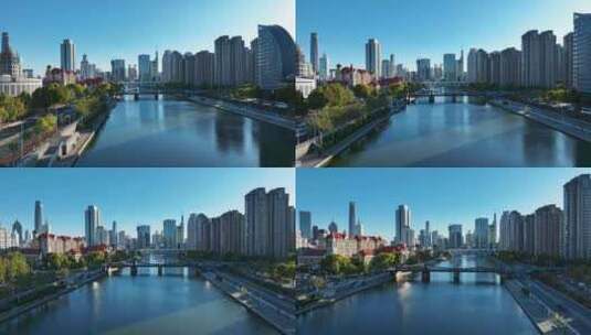 航拍天津海河金汤桥高清在线视频素材下载