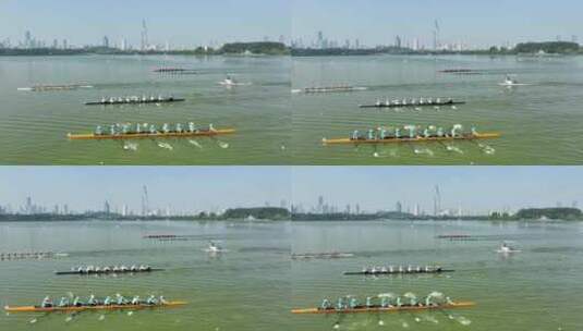 南京玄武湖公园水上运动，赛艇比赛高清在线视频素材下载