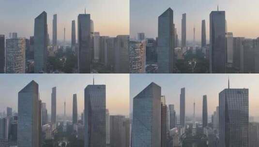 广州天河区珠江新城中轴线清晨航拍高清在线视频素材下载