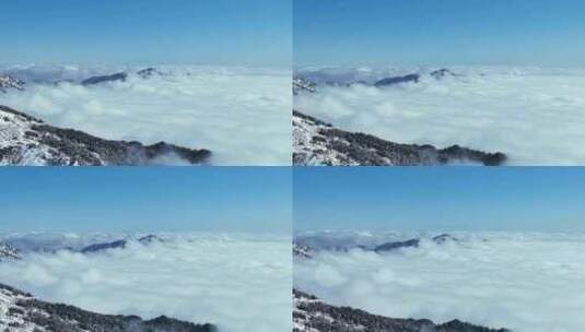 航拍云南户外雪山冬天山顶云海天空高清在线视频素材下载