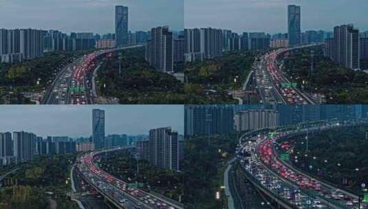 杭州夜景城市车流机场大道4k航拍高清在线视频素材下载