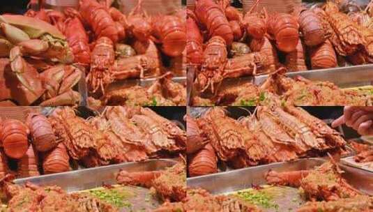 海南三亚夜市皮皮虾螃蟹小青龙海鲜美食高清在线视频素材下载