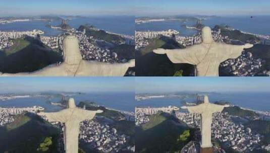 直升机在巴西里约热内卢围绕救世主基督飞行高清在线视频素材下载