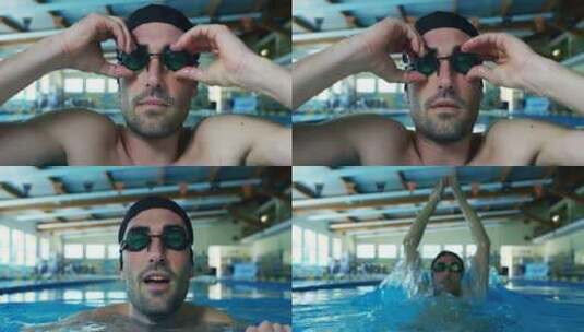 专业游泳运动员在空游泳池，健康，力量和激高清在线视频素材下载