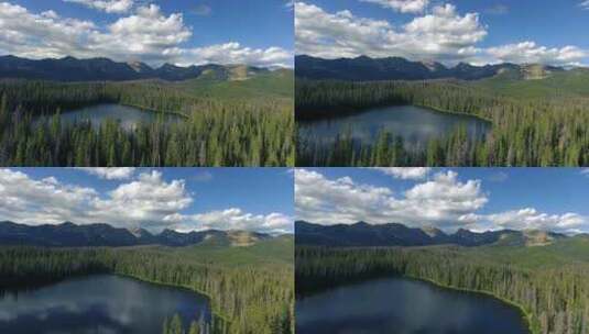 蓝天白云下的森林湖泊高清在线视频素材下载