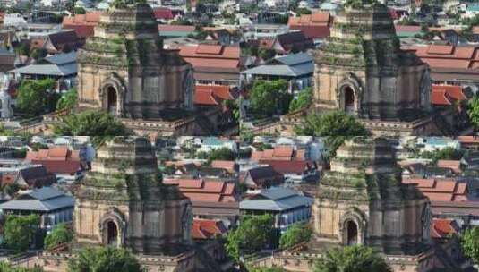 泰国清迈古城契迪龙寺航拍城市风光高清在线视频素材下载