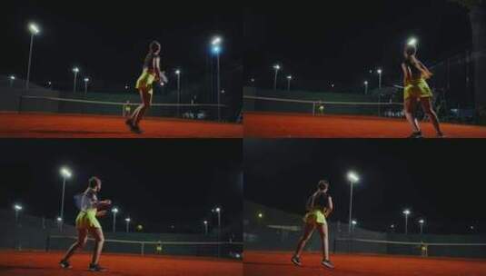运动女运动员在网球场上训练穿着运动服的美高清在线视频素材下载